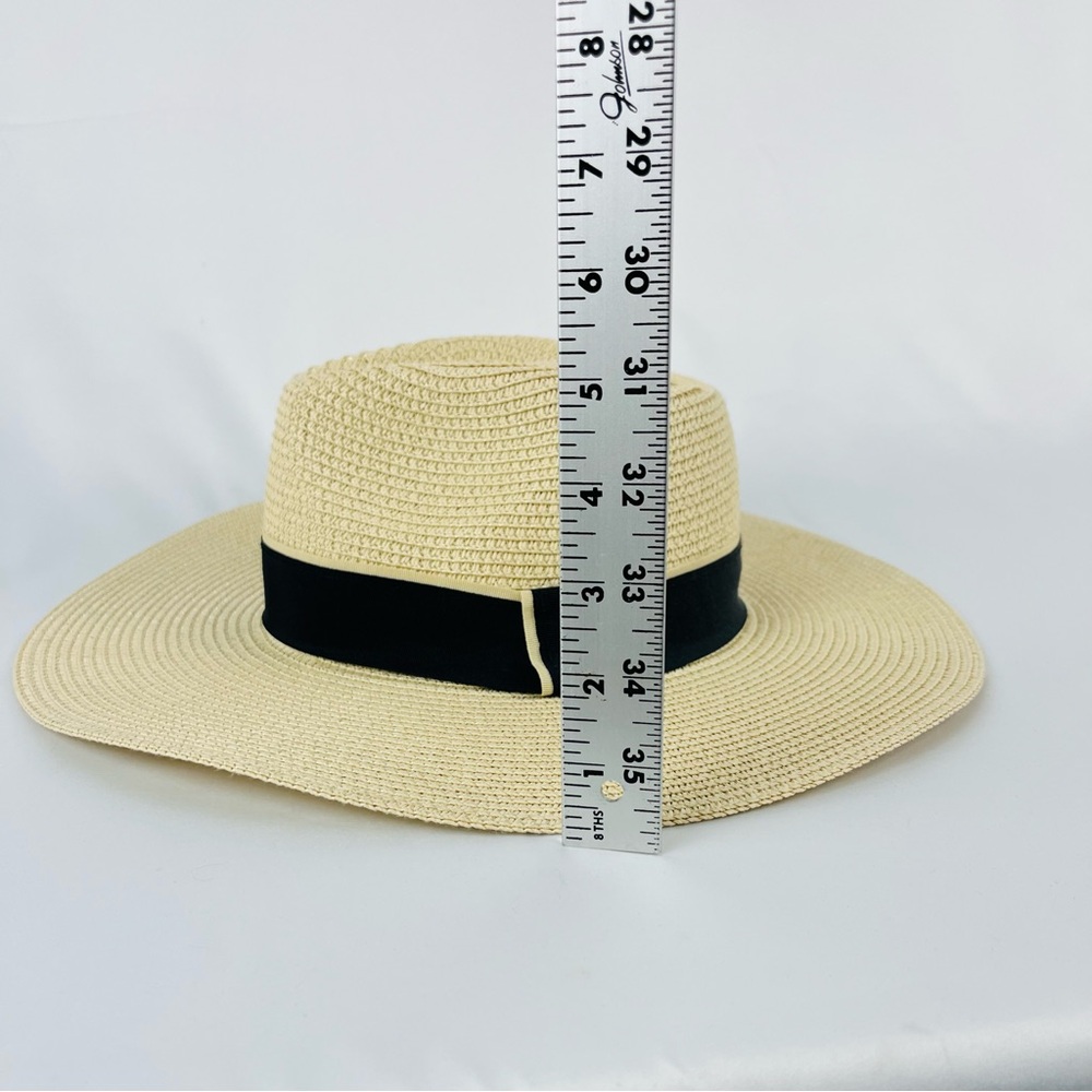 NWOT Jones New York Natural Straw Sun Hat Wide Brim with Black Trim - Picture 6 of 12